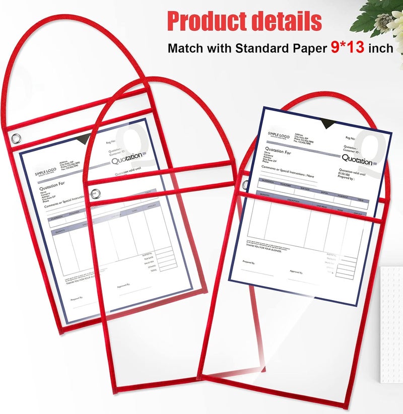 Geyee 50 Pack Job Ticket Holders Work Order Pockets for 9 x 12 Inch Hanging Sleeve Plastic Shop Ticket Holders with Strap, Both Sides Clear(Red) - Image 2